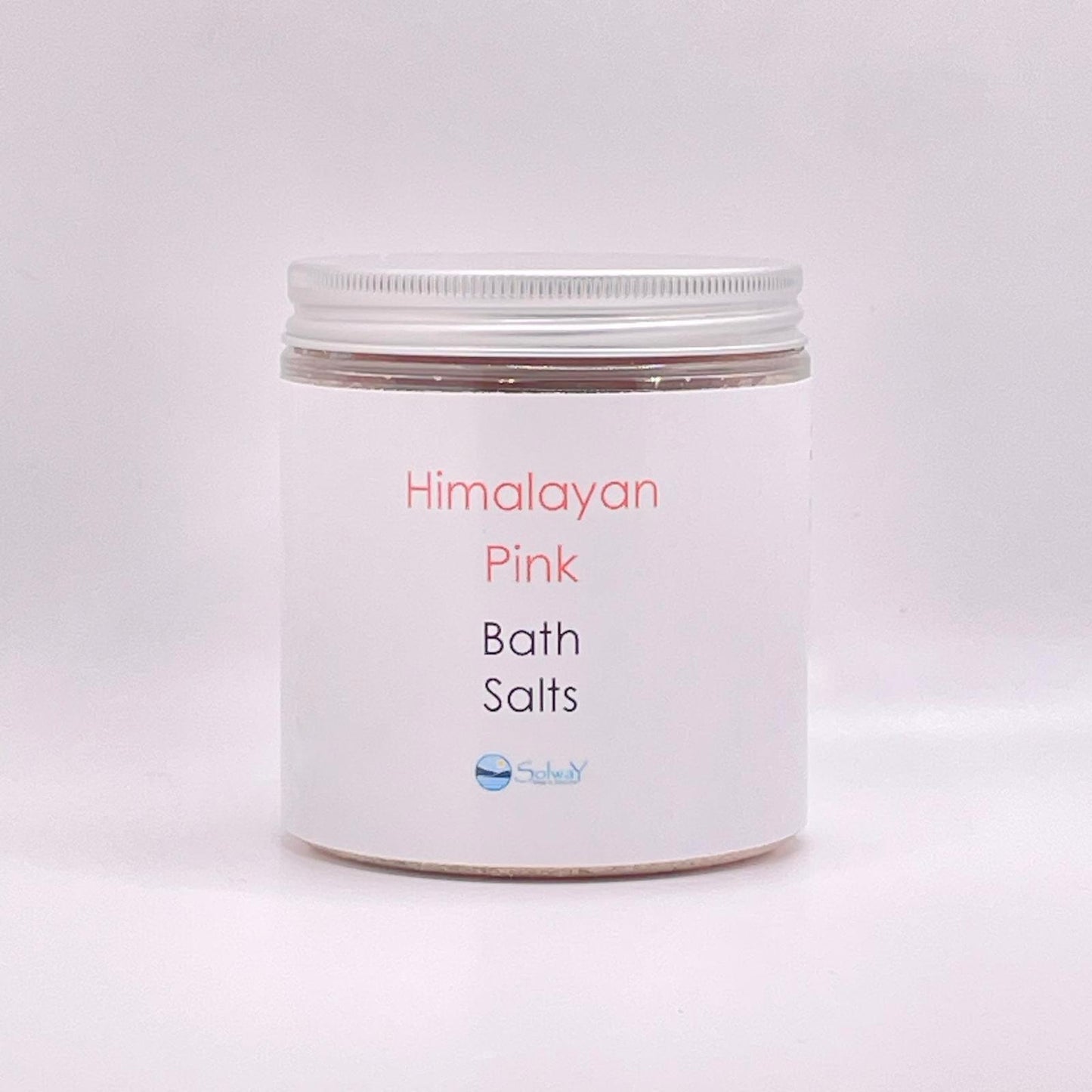 large jar of Himalayan pink bath salts-large recycled plastic jar with silver lid
