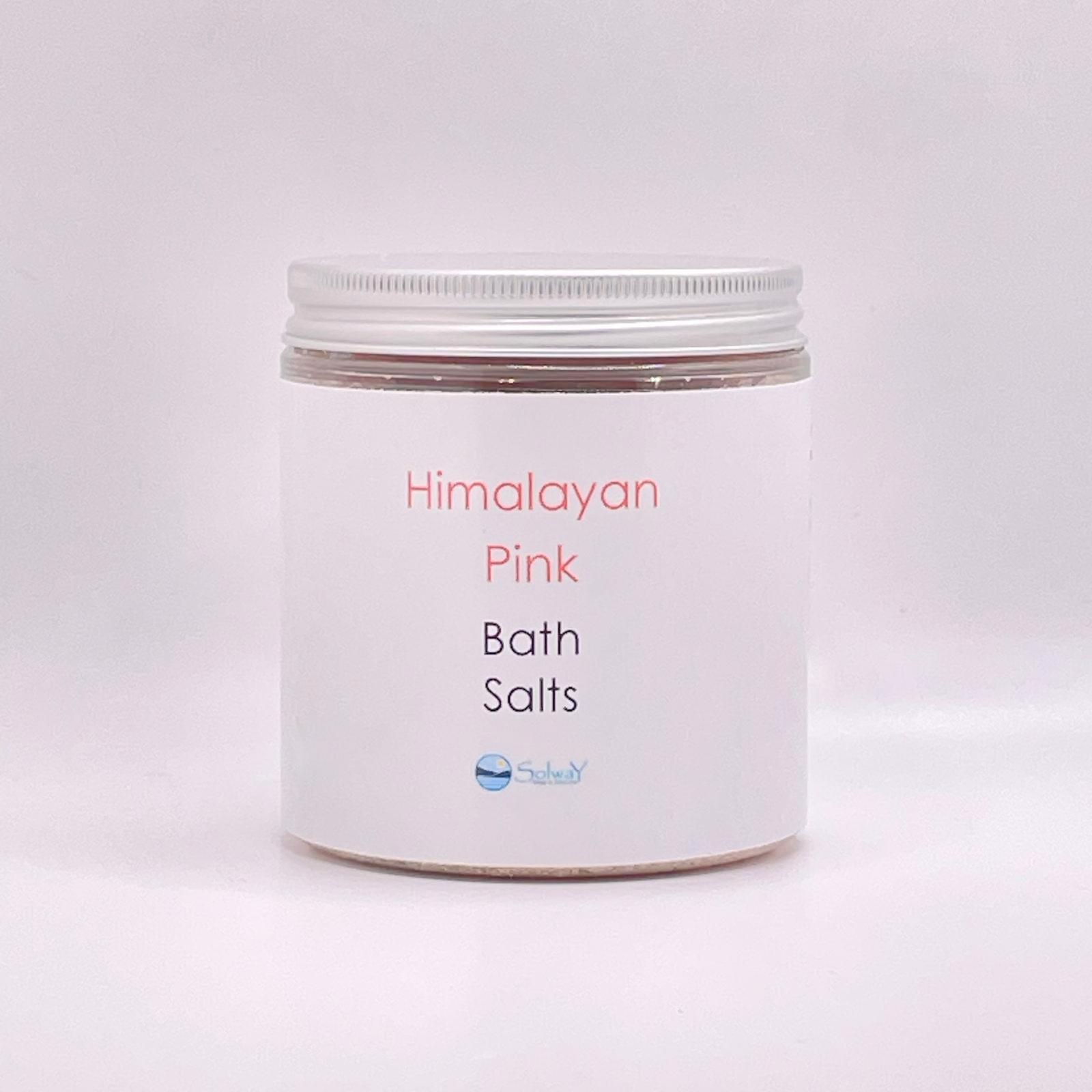 large jar of Himalayan pink bath salts-large recycled plastic jar with silver lid